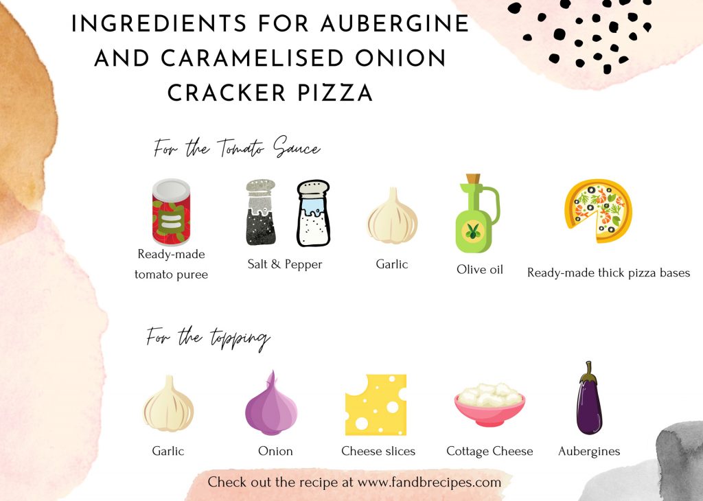 Ingredients for Aubergine and Caramelised Onion Cracker Pizza