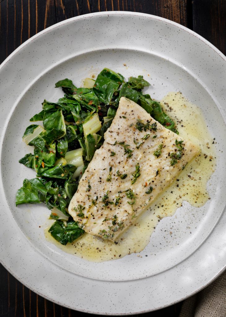Steamed Fish with Kale and Miso Butter