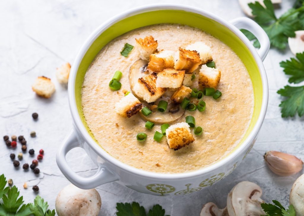 Mushroom soup with croutons