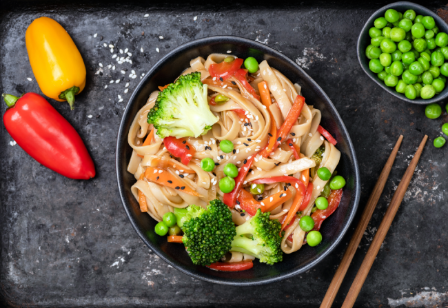 Vegetable stir-fry with gluten-free tamari sauce